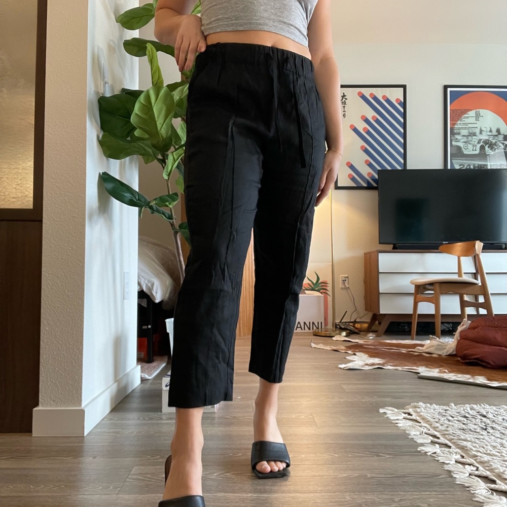 Aritzia Babaton Cropped Linen Blend Pant Black Size S
